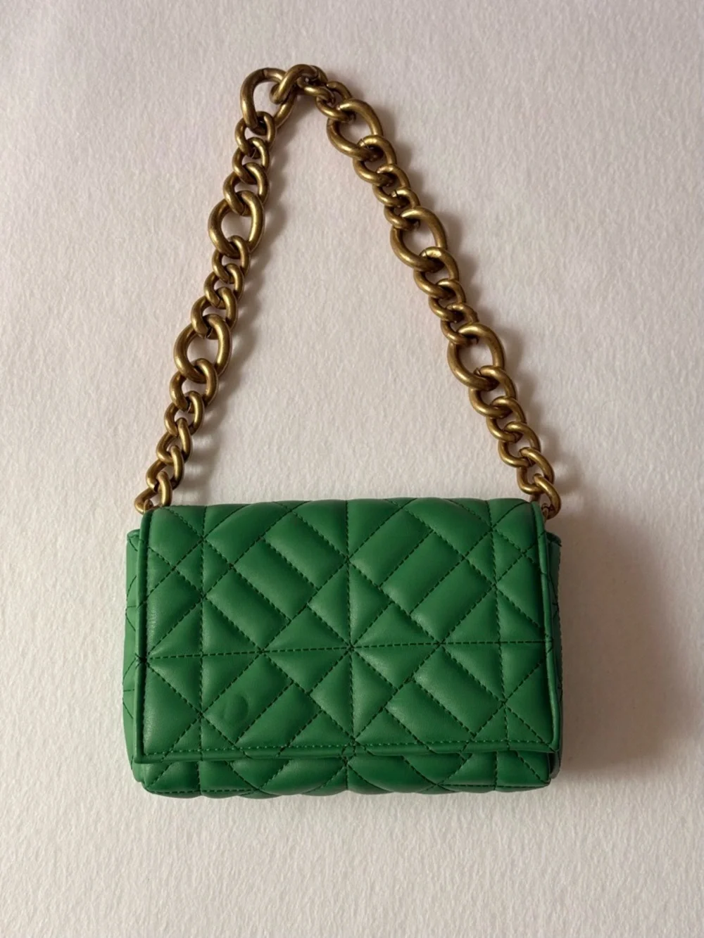 Zara Quilted Chain Strap Shoulder Bag Green - Picture 2 of 7